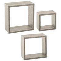 5five Zwevende wandplanken Blocks - set in 3x mix maten - lichtgrijs - hout - boekenplanken - muurplanken -
