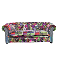 Beliani Driezitsbank stof patchwork paars CHESTERFIELD