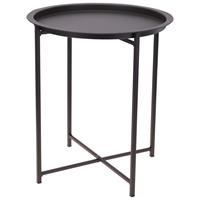 progarden Beistelltisch mit abnehmbaren Tablett Ø46x52cm Metall Grau, Metalltisch Bistrotisch Serviertisch Gartentisch Tabletttisch rund