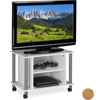 RELAXDAYS TV Tisch mit Rollen, 2 Fächer, Fernseher Ablage, Fahrbarer Fernsehtisch, HxBxT: 45 x 60 x 40 cm, weiß-silber