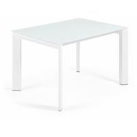 kavehome Axis uitschuifbare tafel 120 (180) cm wit glas wit benen