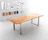 DELIFE Esstisch Edge 240x100cm Akazie Natur Edelstahl schmal Live-Edge