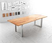 DELIFE Esstisch Edge 240x100cm Akazie Natur Edelstahl breit Live-Edge