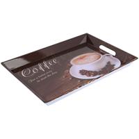 Decopatent Diep Dienblad Rechthoekig - Koffie Print - Design koffie / Thee dienblad - Dienblad met handvatten - Melamine - 50 x 35 x 4.5 Cm