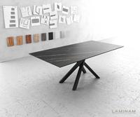 DELIFE Esstisch Edge 200x100cm Keramik LaminamNoir Desir Braun Mittelfuß Kreuz Schwarz
