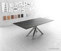 DELIFE Esstisch Edge 200x100cm Laminam Keramik Braun Mittelfuß Kreuz Silber
