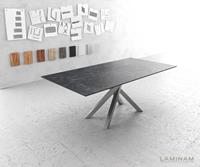 DELIFE Esstisch Edge 200x100cm Laminam Keramik Grau Mittelfuß Kreuz Silber