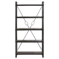 vidaXL Boekenkast met 5 schappen 90x30x180 cm massief mangohout zwart