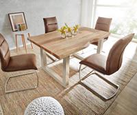 DELIFE Esstisch Edge 140x90 Akazie Natur Edelstahl Breit Live-Edge