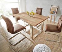 DELIFE Esstisch Edge 200x100 Akazie Natur Edelstahl Schmal Live-Edge