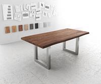 DELIFE Esstisch Edge 200x100 XL Akazie Braun Edelstahl Breit Live-Edge