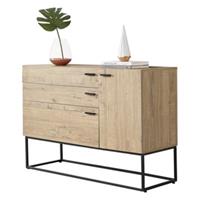 En.casa Sideboard Hylte Kommode Konsole mit 3 Schubladen Metallgestell 115x40x79cm Schwarz Eiche-Optik holzfarben