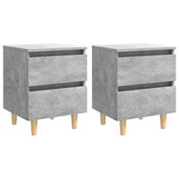 Nachtkastjes 2 st met grenenhouten poten 40x35x50 cm betongrijs