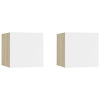 vidaXL Nachttische 2 Stk. Weiß Sonoma-Eiche 30,5x30x30 cm Spanplatte Beige