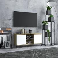 vidaXL Tv-meubel met metalen poten 103,5x35x50 cm wit en sonoma eiken