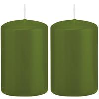 2x Olijfgroene Cilinderkaarsen/stompkaarsen 5 X 8 Cm 18 Branduren - Geurloze Kaarsen Olijf Groen - Woondecoraties