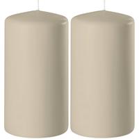 2x Beige Cilinderkaarsen/stompkaarsen 6 X 8 Cm 27 Branduren - Geurloze Kaarsen Beige - Woondecoraties