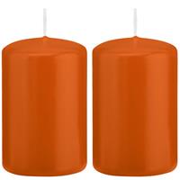 2x Oranje Cilinderkaarsen/stompkaarsen 5 X 8 Cm 18 Branduren - Geurloze Kaarsen Oranje - Woondecoraties