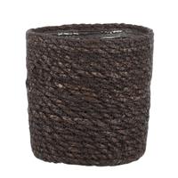 Naturel Grijs Rotan Planten/bloemen Pot Mand Van Gedraaid Jute/riet/zeegras H12 En D12 Cm - Met Plastic Binnenkant