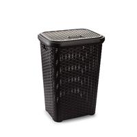 Grote Rotan Wasmand/opbergmand Met Deksel 60 Liter In Kleur Donkerbruin - Kunststof - L35 X B43 X H62 Cm - Wasmanden