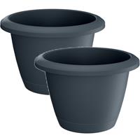 2x Stuks Kunststof Respana Bloempotten/plantenpotten Antraciet 24 Cm Inclusief Onderzetter - Woon/tuindecoratie