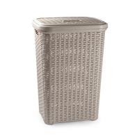 Grote Rotan Wasmand/opbergmand Met Deksel 60 Liter In Kleur Taupe - Kunststof - L35 X B43 X H62 Cm - Wasmanden