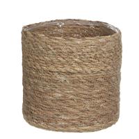 Naturel Bruin Rotan Planten/bloemen Pot Mand Van Gedraaid Jute/riet/zeegras H20 En D20 Cm - Met Plastic Binnenkant