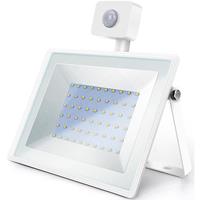 Led Bouwlamp 50 Watt Met Sensor - Led Schijnwerper - Aigi Sunny - Natuurlijk Wit 4000k - Waterdicht Ip65 - Mat Wit -