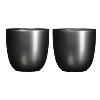 2x Stuks Bloempotten Glans Antraciet Grijs Keramiek Voor Kamerplant H11 X D12 Cm - Mica Decorations Plantenpotten