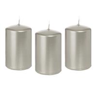 8x Zilveren Cilinderkaars/stompkaars 5 X 8 Cm 18 Branduren - Geurloze Zilverkleurige Kaarsen - Woondecoraties