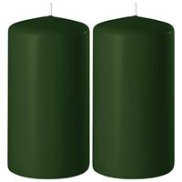 2x Donkergroene Cilinderkaarsen/stompkaarsen 6 X 15 Cm 58 Branduren - Geurloze Kaarsen Donkergroen - Woondecoraties