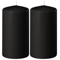 2x Zwarte Cilinderkaarsen/stompkaarsen 6 X 15 Cm 58 Branduren - Geurloze Kaarsen Zwart - Woondecoraties