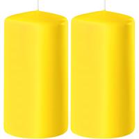 2x Gele Cilinderkaarsen/stompkaarsen 6 X 15 Cm 58 Branduren - Geurloze Kaarsen Geel - Woondecoraties