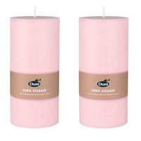 2x Stuks Mellow Roze Cilinderkaarsen/stompkaarsen 15 X 7 Cm 50 Branduren - Geurloze Kaarsen