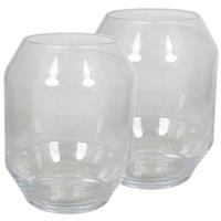 2x Stuks Ronde Vaas Helder Glas 25 Cm - Bolvormige Bloemenvazen Van Glas