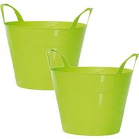 2x Stuks Flexibele Emmer/wasmand/kuip Groen 15 Liter - Opbergmanden - Wasmanden - Flexibele Emmers