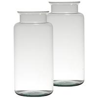 Set Van 2x Stuks Bloemenvazen Van Gerecycled Glas Met Hoogte 35 Cm En Diameter 17 Cm - Melkbus Vazen