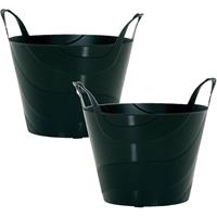 2x Stuks Flexibele Emmer/wasmand/kuip Zwart 15 Liter - Opbergmanden - Wasmanden - Flexibele Emmers