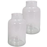 2x Stuks Glazen Melkbus Bloemen Vazen Smalle Hals 15 X 25 Cm - Transparante Bloemenvazen Van Glas