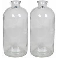 Set Van 2x Stuks Glazen Vaas/vazen 2 Liter Met Smalle Hals 11 X 20 Cm - 2000 Ml - Bloemenvazen Van Glas