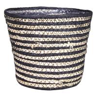 Naturel Zwart Rotan Planten/bloemen Pot Mand Van Gedraaid Jute/riet/zeegras H16 En D19 Cm - Met Plastic Binnenkant