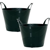 2x Stuks Flexibele Emmer/wasmand/kuip Zwart 30 Liter - Opbergmanden - Wasmanden - Flexibele Emmers