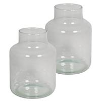 2x Stuks Glazen Melkbus Bloemen Vazen Smalle Hals 15 X 20 Cm - Transparante Bloemenvazen Van Glas
