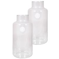 2x Stuks Glazen Melkbus Bloemen Vazen Smalle Hals 15 X 30 Cm - Transparante Bloemenvazen Van Glas