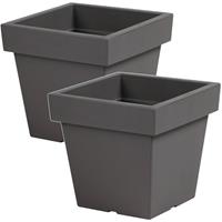 2x Kunststof Vierkante Bloempotten/plantenpotten 24 Cm Lichtgrijs - Bloempotten Voor Binnen En Buiten