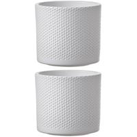2x Stuks Bloempot In Kleur Relief Wit Keramiek Voor Kamerplant H12.5 X D13.5 Cm- Plantenpotten Binnen