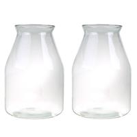 Set Van 2x Stuks Glazen Ronde Bloemenvazen 35 X 24 Cm - Transparant - Vazen/vaas - Boeketvazen