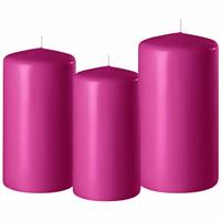 Set Van 3x Stuks Fuchsia Roze Stompkaarsen 10-12-15 Cm Met Diameter 6 Cm - Sfeer Kaarsen Voor Binnen