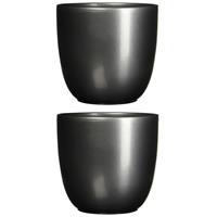 2x Stuks Bloempot Antraciet Grijs Keramiek Voor Kamerplant H14 X D14.5 Cm - Mica Decorations Plantenpotten