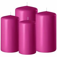 Set Van 4x Stuks Fuchsia Roze Stompkaarsen 8-10-12-15 Cm Met Diameter 6 Cm - Sfeer Kaarsen Voor Binnen